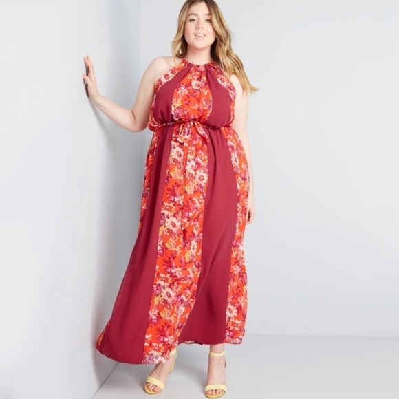 NWT ModCloth Illuminated Elegance Floral Halter Maxi Dress - Picture 1 of 7